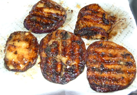 Miso Glazed Eggplant Slices.