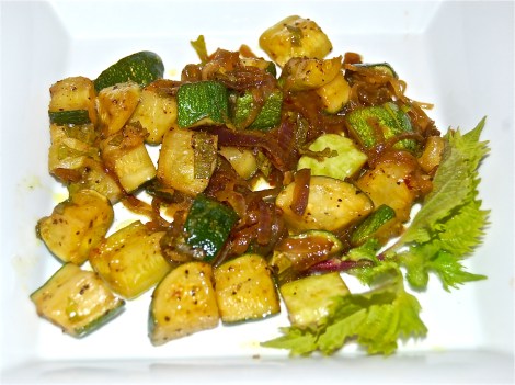 Zucchini, Onion With Curry Butter & Shiso Leaves