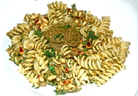 Fusilli With Toasted Pine Nuts & Basil Pesto