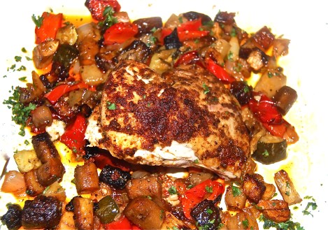 Spatchcocked Chicken Roasted Atop Vegetables