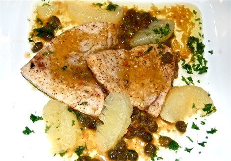 Swordfish Thinly Sliced With Grapefruit, Capers & A Grapefruit Wine Sauce
