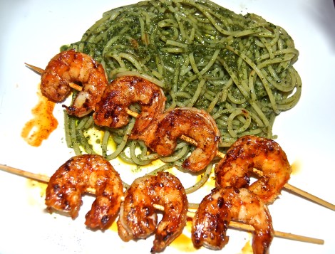 Grilled Shrimp With Basil Pesto Pasta