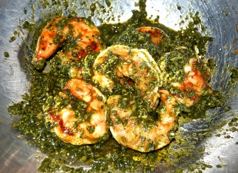 Grilled Shrimp With Basil Pesto.