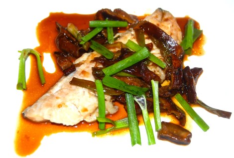 Black Bass With Shiitakes & Scallions