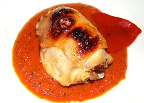 Rolletini of Chicken Thighs layered with  Prosciutto Plated