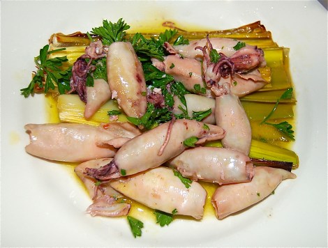 Olive-Oil-Poached Squid With Roasted Leeks